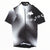Short-sleeve cycling jersey with black front and silver gradient graphic, full-length zipper