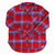 Women's red plaid flannel button-front shirt with long sleeves