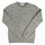 Speckled light gray knit crewneck sweater with ribbed cuffs and hem