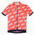 Men's red-and-white patterned cycling jersey with short sleeves and full-length zipper