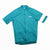 A Rapha Mens Core Jersey in teal, featuring a white stripe on the left sleeve, front zipper, and Rapha logo on the chest, is displayed laid flat on a white background—a versatile piece from Rapha for any men’s cycling apparel collection.