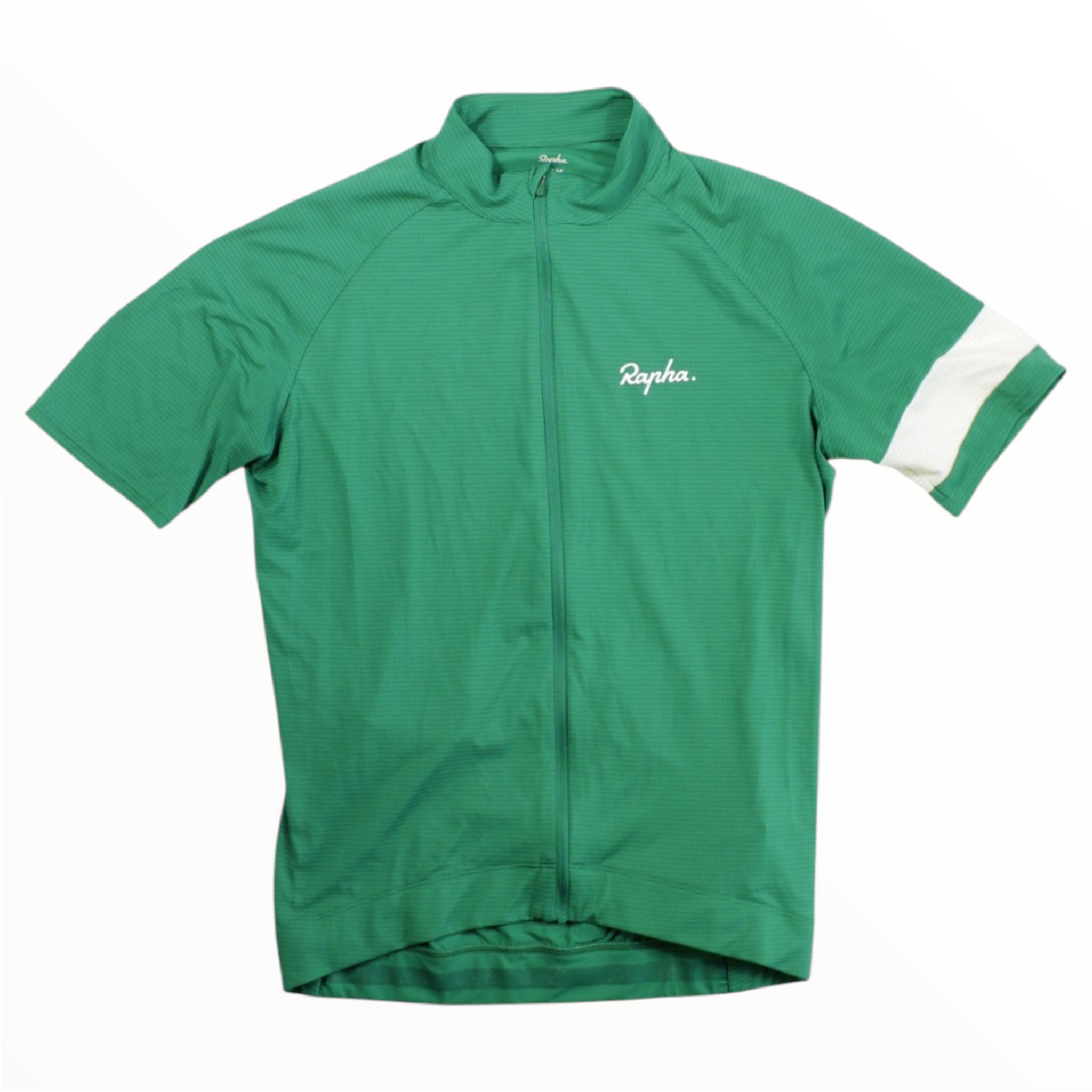 Lightweight cycling jersey, green with half-zip front and white armband-style sleeve panels