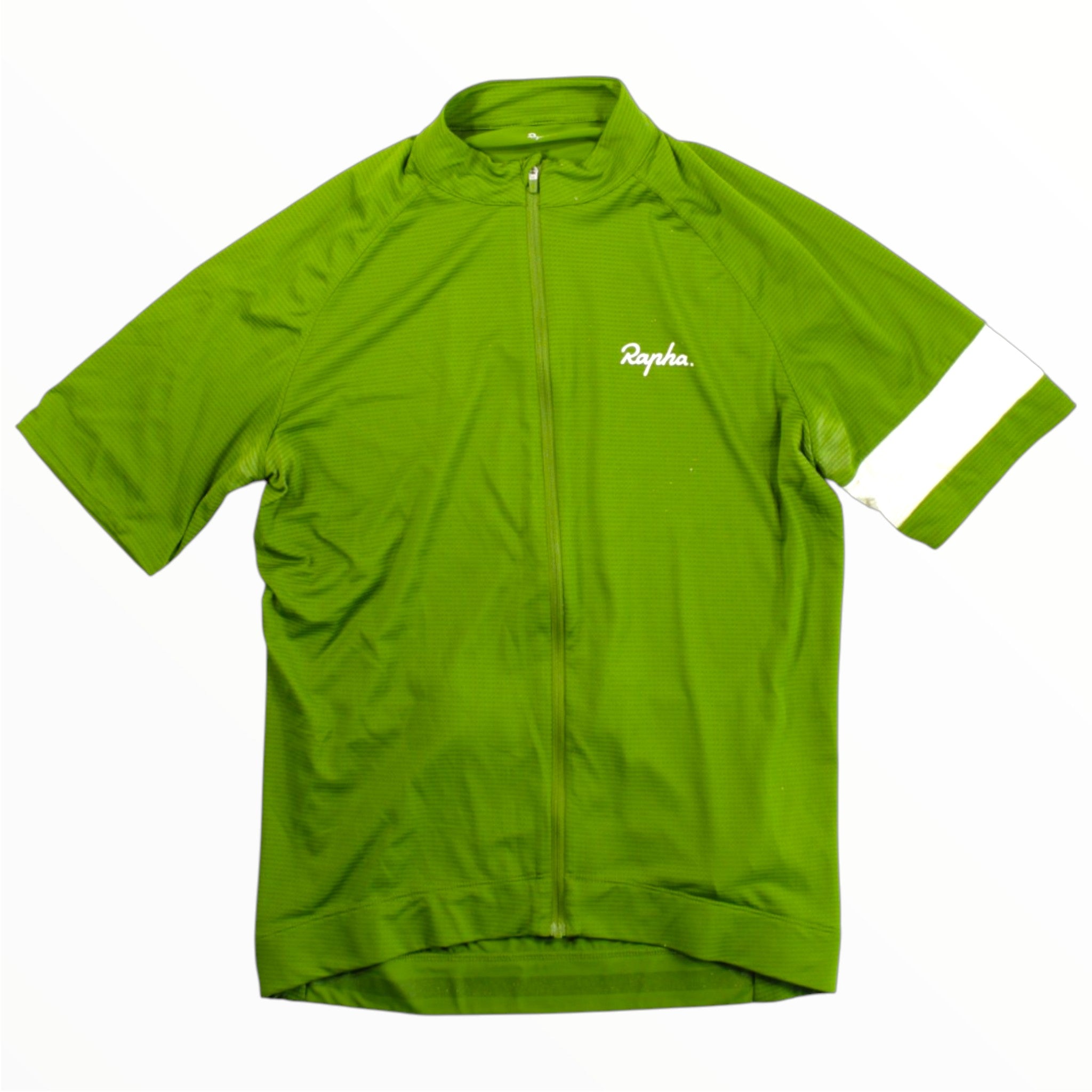 Men's lightweight cycling jersey in bright green, full-zip short sleeves with logo