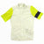 Cream womens cycling training jersey with neon green sleeve panels, full-zip short sleeves.