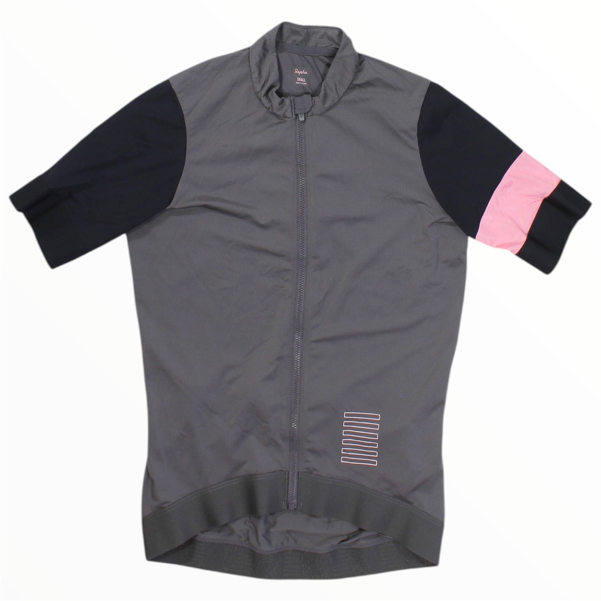 Rapha women’s training jersey, full-zip, charcoal gray with black sleeves and pink accents
