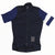 Navy womens cycling training jersey with white sleeve cuffs, full-zip short sleeves, logo patch.