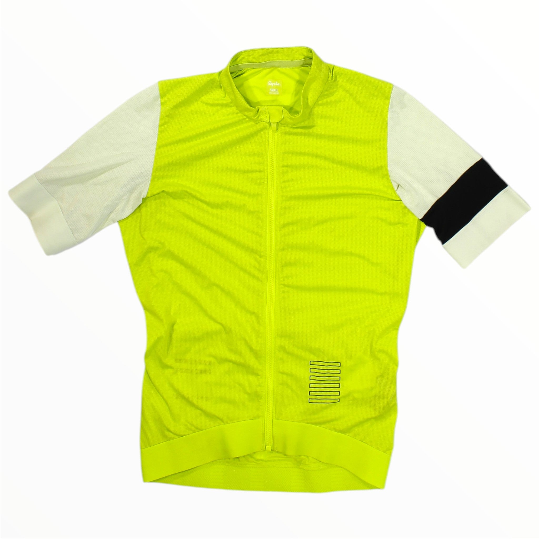 Men's cycling training jersey with full-zip and short sleeves, neon yellow-green with white sleeves