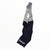 Rapha Pro Team bib shorts with gray upper and navy lower panels, striped cuff, RAPHA print