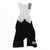Rapha Pro Team bib shorts with white top, black lower, striped leg cuffs, side padding panels