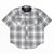 Men's short-sleeve woven tech shirt, grey plaid button-front with chest pockets.