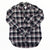 Women's black and gray plaid flannel button-front shirt with long sleeves