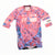 The Rapha EF Education First Men's Pro Team Aero Jersey features a pink and blue geometric pattern with TIBCO, SVB, Cannondale, and Rapha logos—a performance-focused aerodynamic cycling jersey shown on a white background.