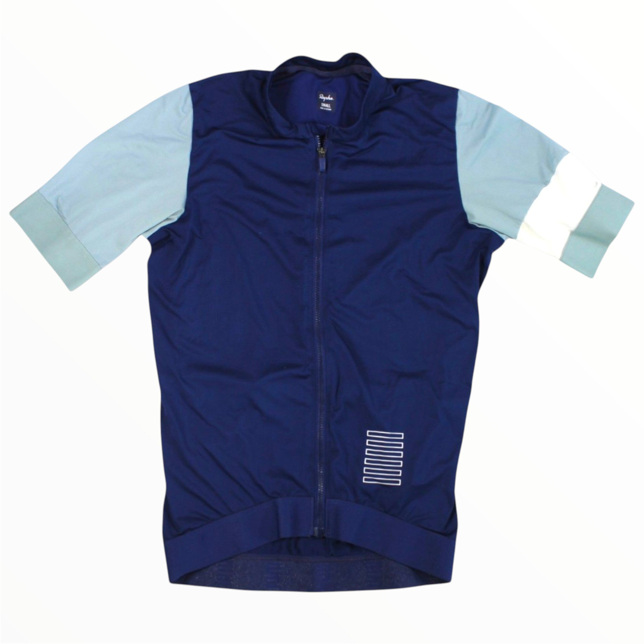 Rapha women’s training jersey, full-zip, navy with light blue sleeve panels