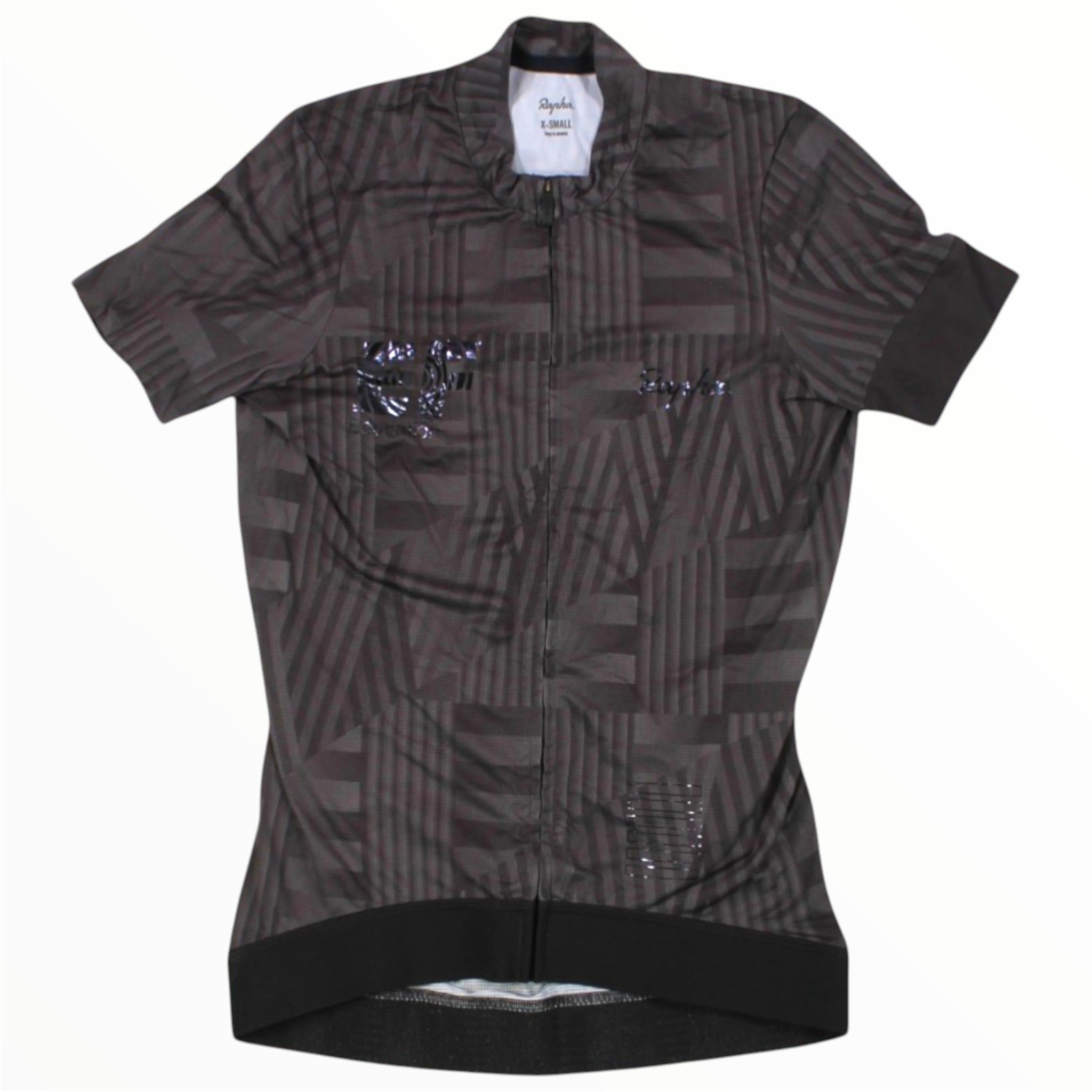 Rapha women’s training jersey, full-zip, dark gray patterned fabric with short sleeves