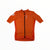 The Black Sheep Cycling Mens Team SS Jersey is an orange men's cycling top with a full-length black zipper, small white chest logo, and a white text patch on the left sleeve. Moisture-wicking fabric. Shown on a white background.