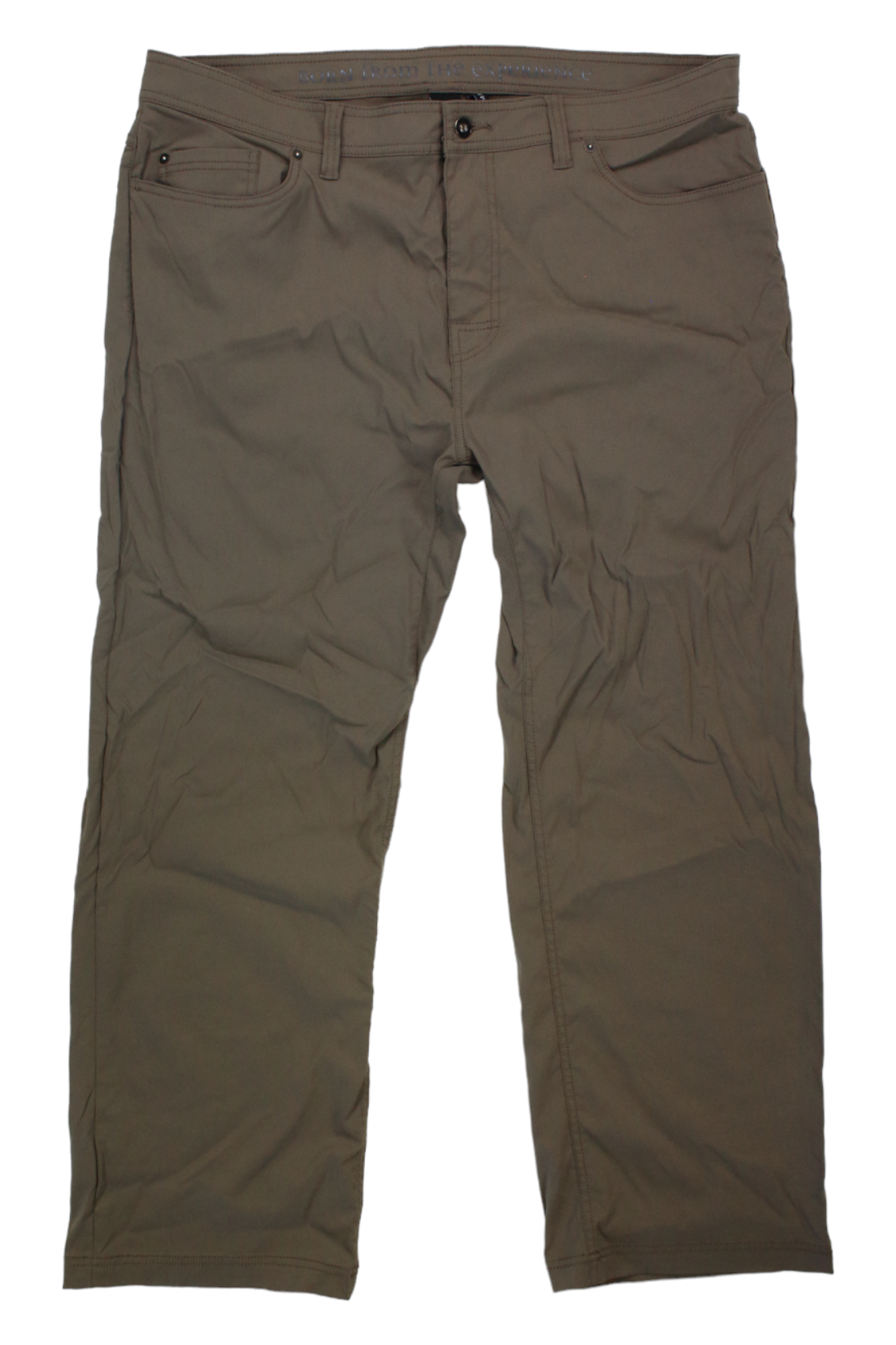 A pair of brown Mens Brion II Pant, straight-leg with front and back pockets, shown flat on a white background. Made from recycled nylon, these hiking pants feature UPF 50+ sun protection and a slightly wrinkled finish.