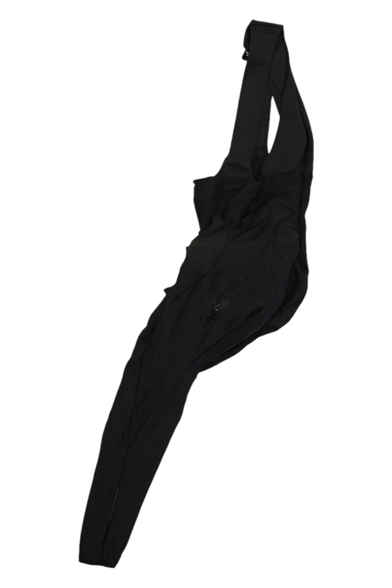A black, asymmetrical crossbody bag with a modern, sculptural design is displayed against a white background—an ideal accessory for those who value functional style, whether layering up in Rapha Men’s Core Winter Tights With Pad or gearing up for cold-weather cycling in Rapha gear.