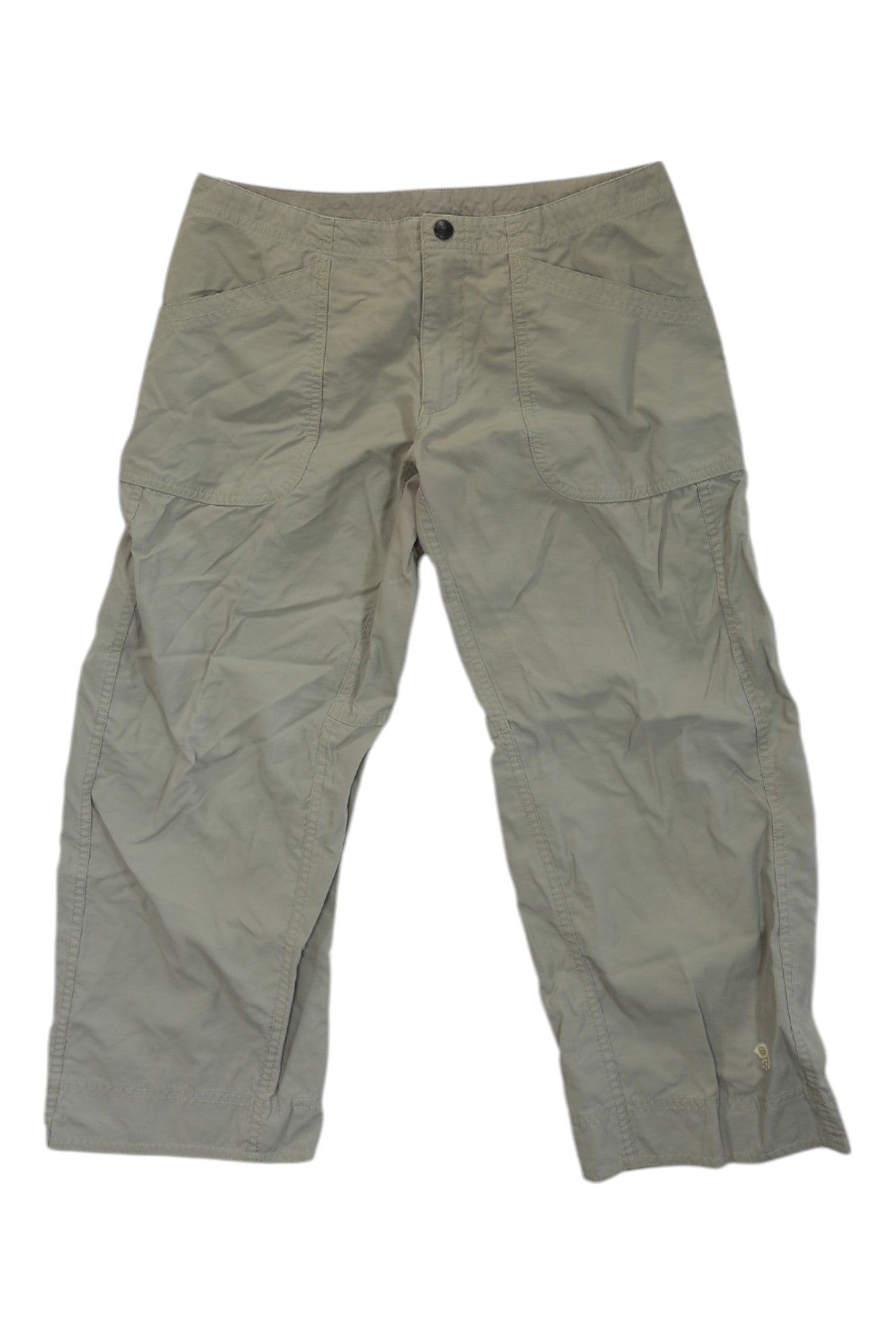 Ellinor capri pants in light grey, button waist, side pockets