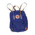 Blue Fjallraven Kanken backpack with front pocket, zip, and colorful shoulder straps