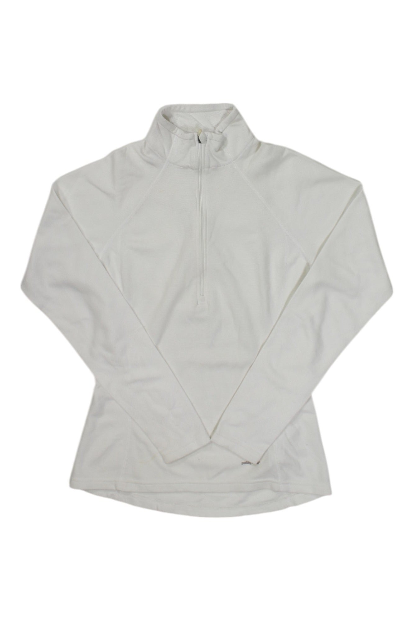 Patagonia women's Capilene 3 zip-neck top, long sleeve, white, mock neck and front zipper