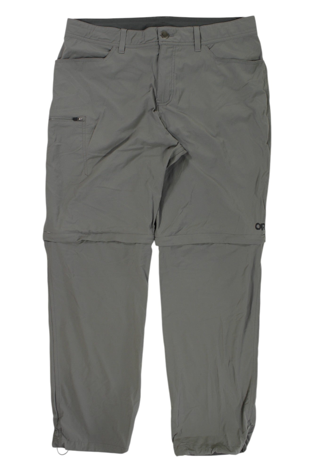 Men's light gray convertible cargo pants with zip-off legs, cargo pockets