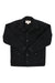 The Filson Mens Mackinaw Cruiser Jacket is a black wool jacket inspired by the classic design, featuring a collar, front buttons, long sleeves, and two chest pockets, shown flat on a white background.