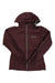 A maroon Columbia Womens Switchback Jacket with a front zipper, long sleeves, and the Columbia logo on the left chest is laid flat on a white background. This breathable, packable rain jacket is perfect for staying dry.