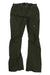 The Burton Womens Gloria Pant features a dark green color, multiple zippered pockets, belt loops, slightly flared leg, Thermacore Stretch insulation, and a stitched thigh logo—ideal as waterproof snow or hiking pants.