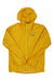 The Outdoor Research Men's Helium Ascentshell Jacket in bright yellow features a front zipper, chest pocket, and OR logo on the left chest. This breathable outdoor jacket is shown laid flat on a white background.