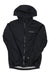The EvaPOURation Jacket is a black, lightweight, waterproof Columbia jacket with a front zipper, elastic cuffs, and the logo on the left chest. Breathable and ideal for outdoor activities.