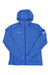 A blue lightweight Mammut Womens Aconcagua Light ML Hooded Jacket with front zipper, subtle stripe pattern, and chest logo. Features thumb holes and a small sleeve logo. Polartec Power Grid fleece is laid flat for display.