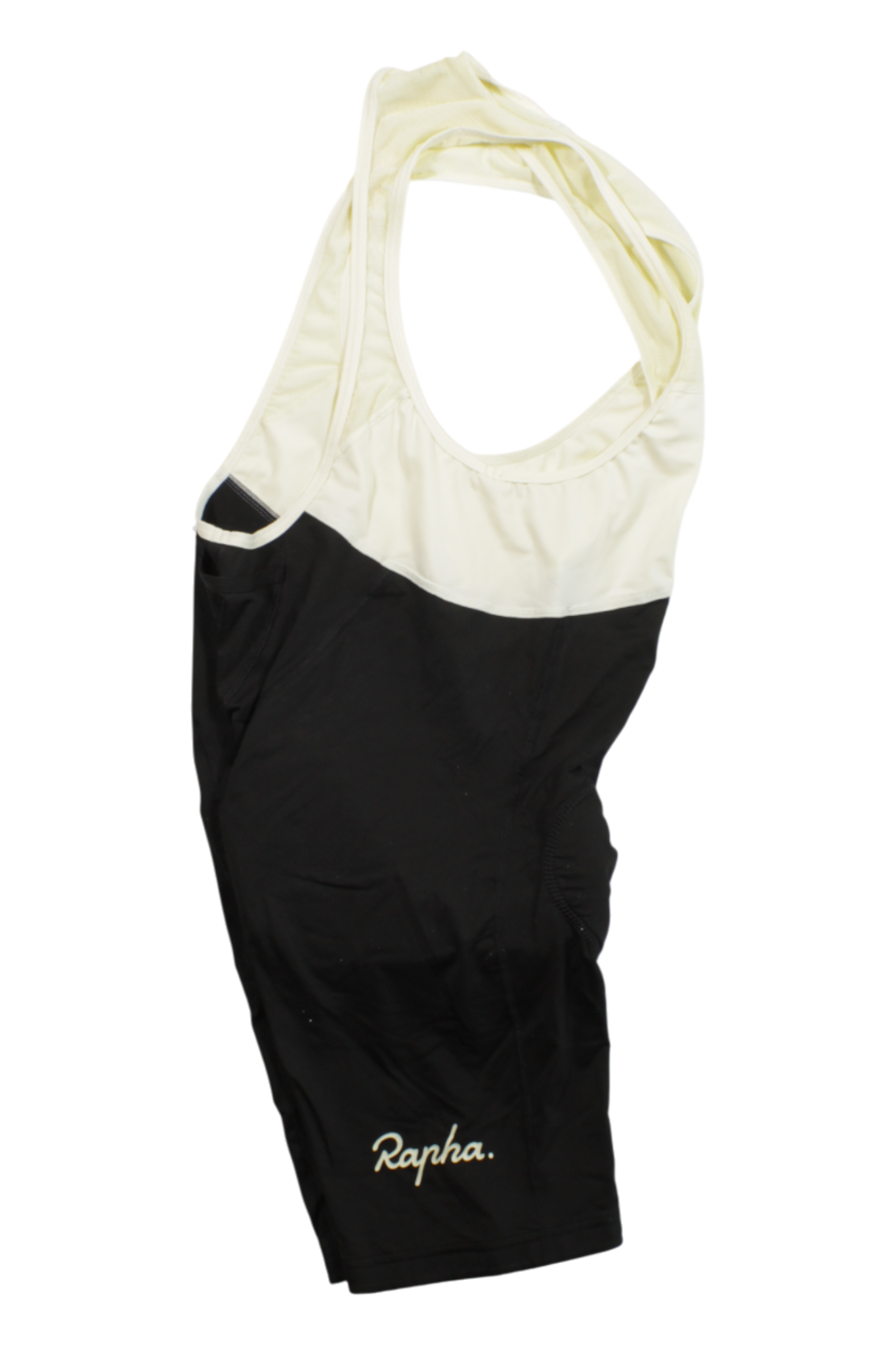 The Rapha Classic Bib Shorts, shown in black and white with shoulder straps and "Rapha" embroidered near the hem, are designed for cycling performance and displayed against a plain white background.