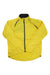 The Mens Novara Cycling Jacket in bright yellow features a front zipper, moisture-wicking fabric, a zippered chest pocket, and black trim on the collar and zipper, shown laid flat on a white background.