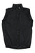 A black Bontrager Mens Circuit Windshell Vest is shown sleeveless with a high collar and elastic hem, laid flat on a white background. This lightweight, packable vest offers wind protection for cycling.