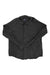 The Mens Long-Sleeved Vjosa River Pima Cotton Shirt is a button-up, dark gray shirt with a collar and single chest pocket, shown laid flat on white—an ideal travel-friendly vacation top.