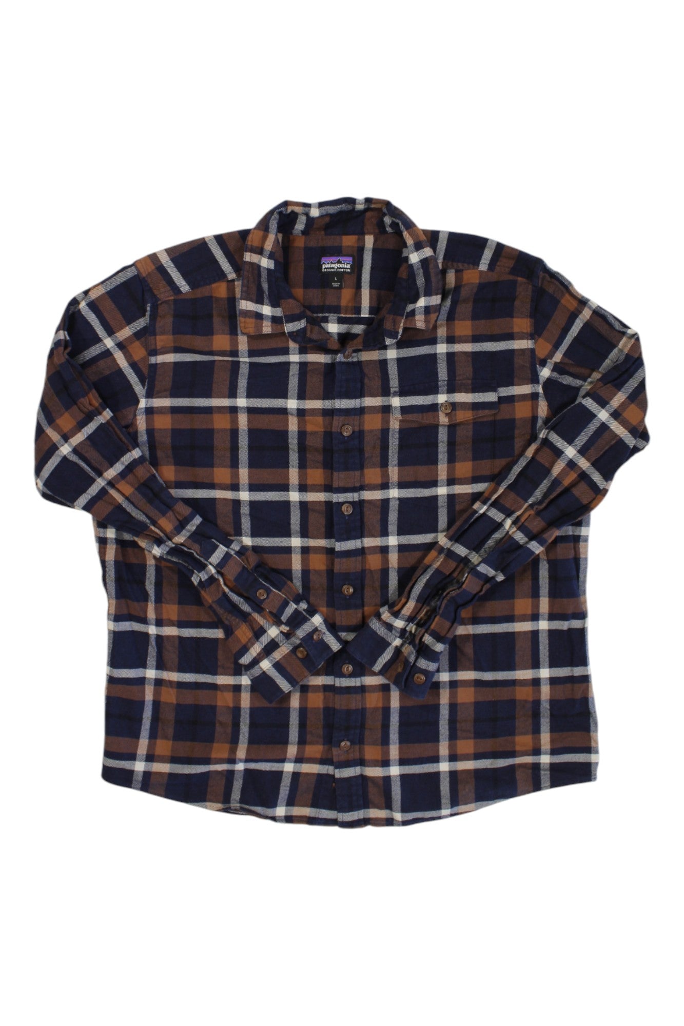Women's lightweight fjord flannel shirt, navy plaid with button front and long sleeves