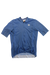 Women’s blue short-sleeve cycling jersey with front zipper and stand collar