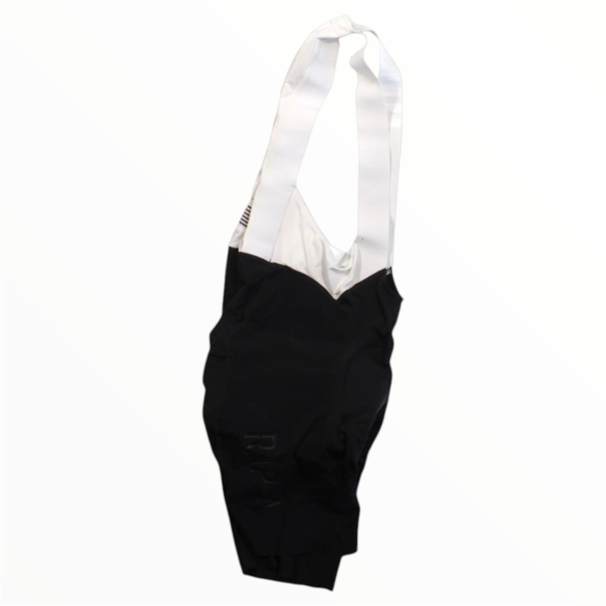 The Rapha Classic Bib Shorts in black with white shoulder straps are crafted for premium cycling performance and shown against a plain white background.