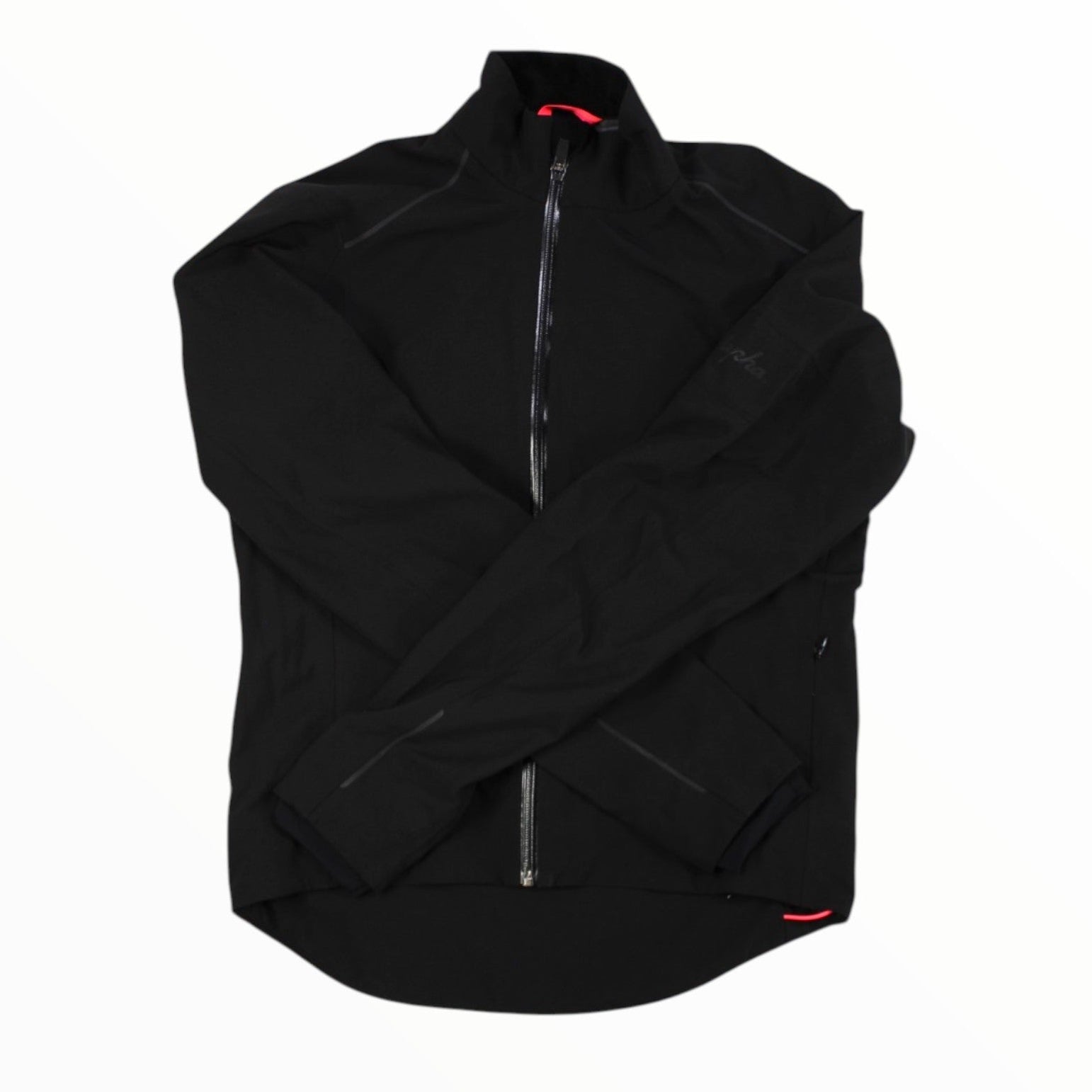 Rapha winter cycling jacket in black, full-zip with stand collar and long sleeves