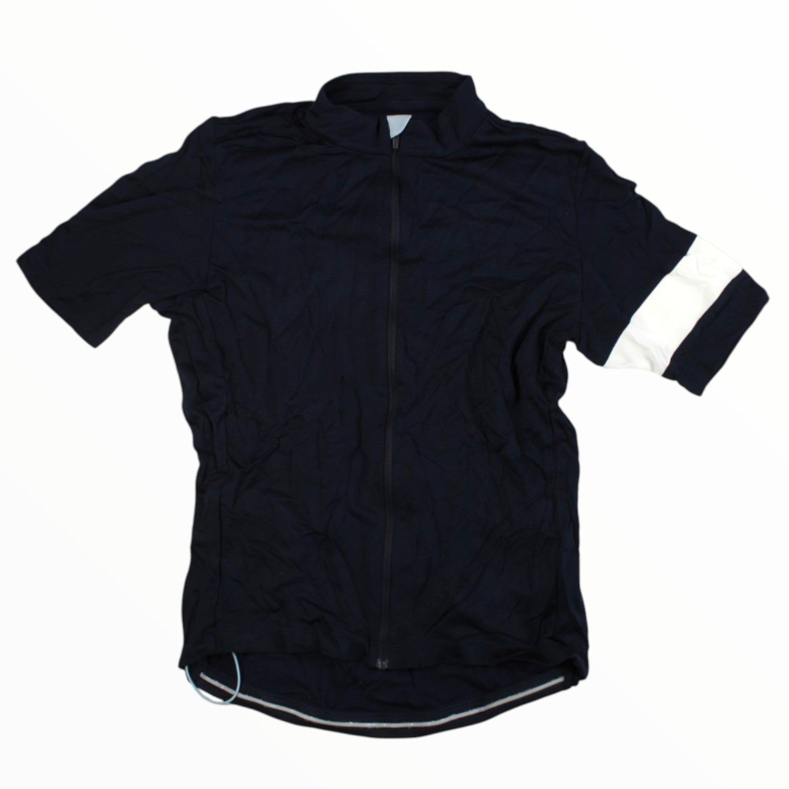 Men's short-sleeve full-zip cycling jersey with stand collar, dark navy with white sleeve panels