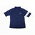 The Rapha Kids Core Jersey in navy blue features short sleeves, a distinctive white arm stripe, and the signature Rapha logo on the chest. Designed for young cyclists, this children's cycling jersey combines style and comfort with breathable performance. It is shown laid flat on a white background.