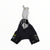 Two-tone hooded cycling bib shorts, white upper with black legs and printed logos