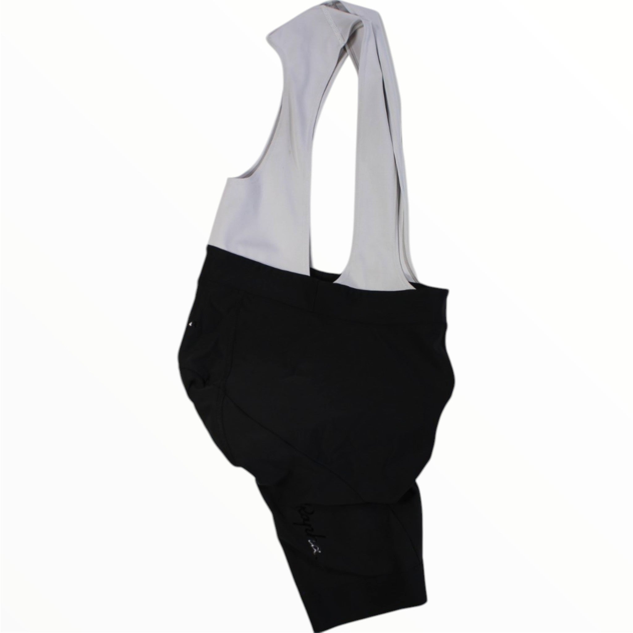 Black cycling shorts with light gray yoke and wide waistband