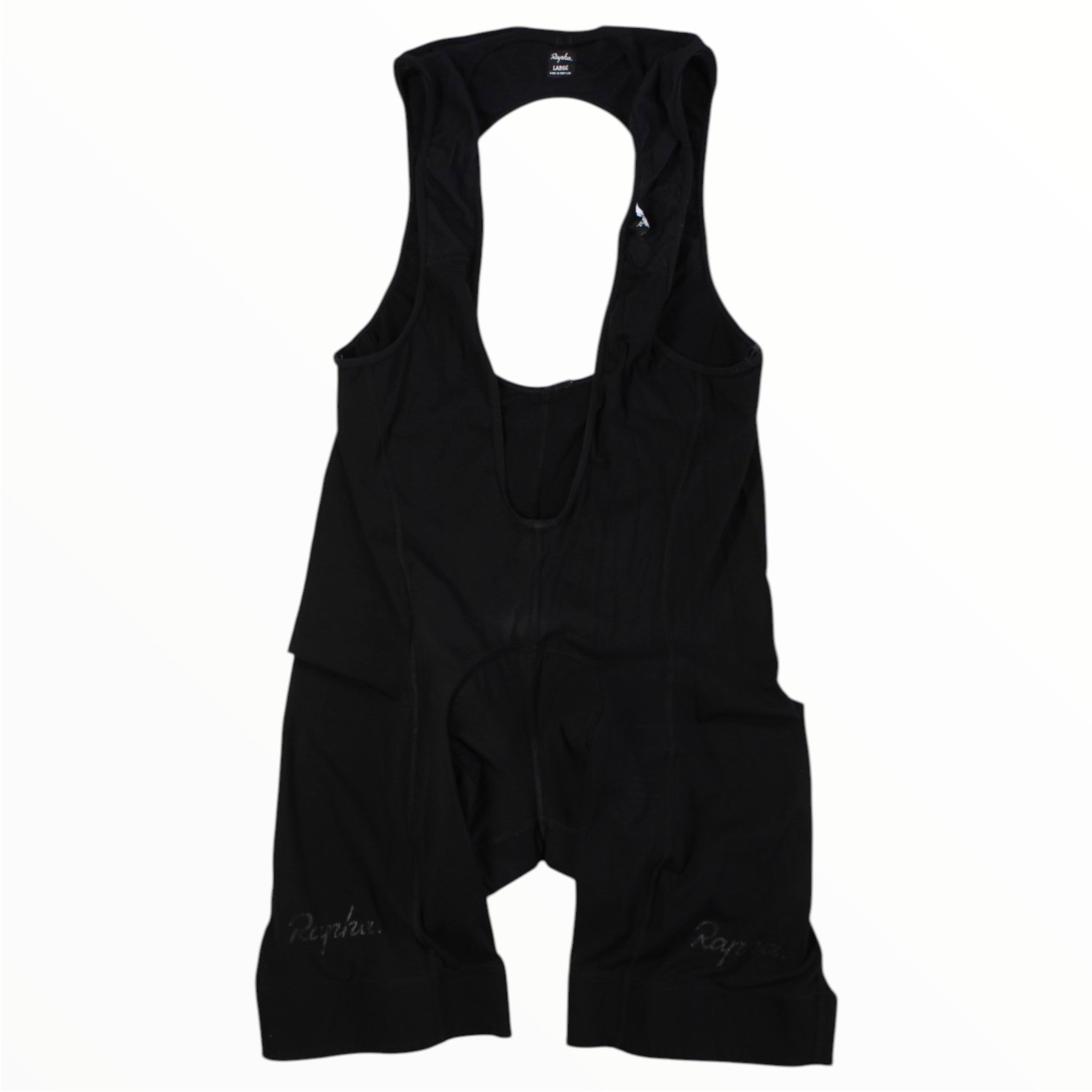 Men's black cycling bib shorts with front bib straps and multi-panel construction