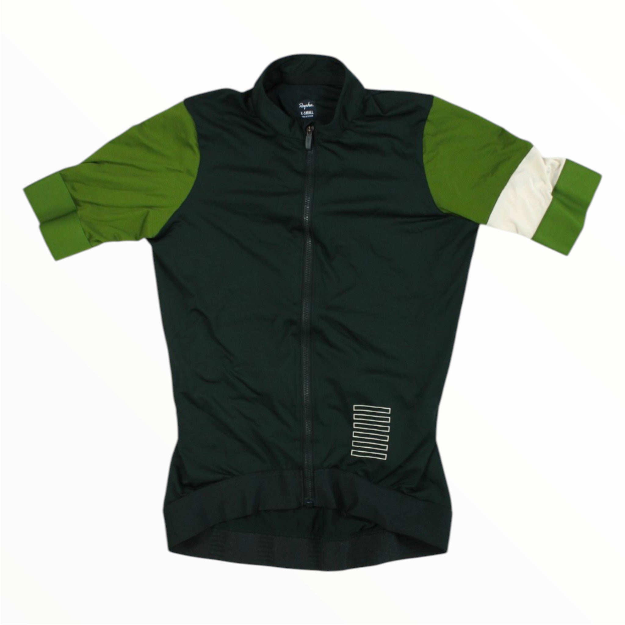 Women’s short-sleeve cycling training jersey, full-zip, green and black with white accents