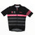Midweight cycling jersey in black with pink band and gray horizontal stripes, RCC logo