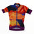 Women’s short-sleeve cycling training jersey, full-zip, orange, red, and purple graphic print