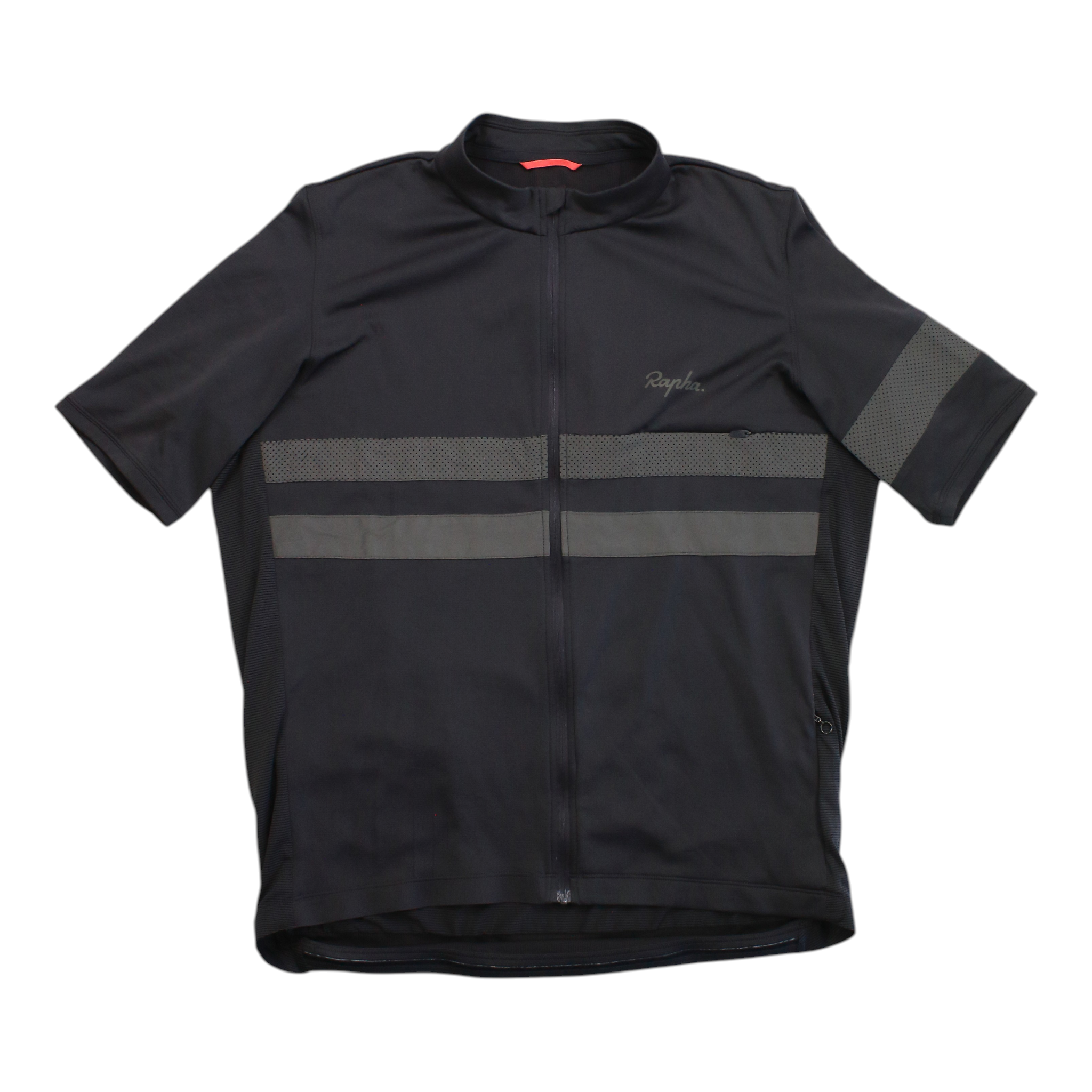 Lightweight cycling jersey in dark navy, full front zipper with grey reflective stripe bands
