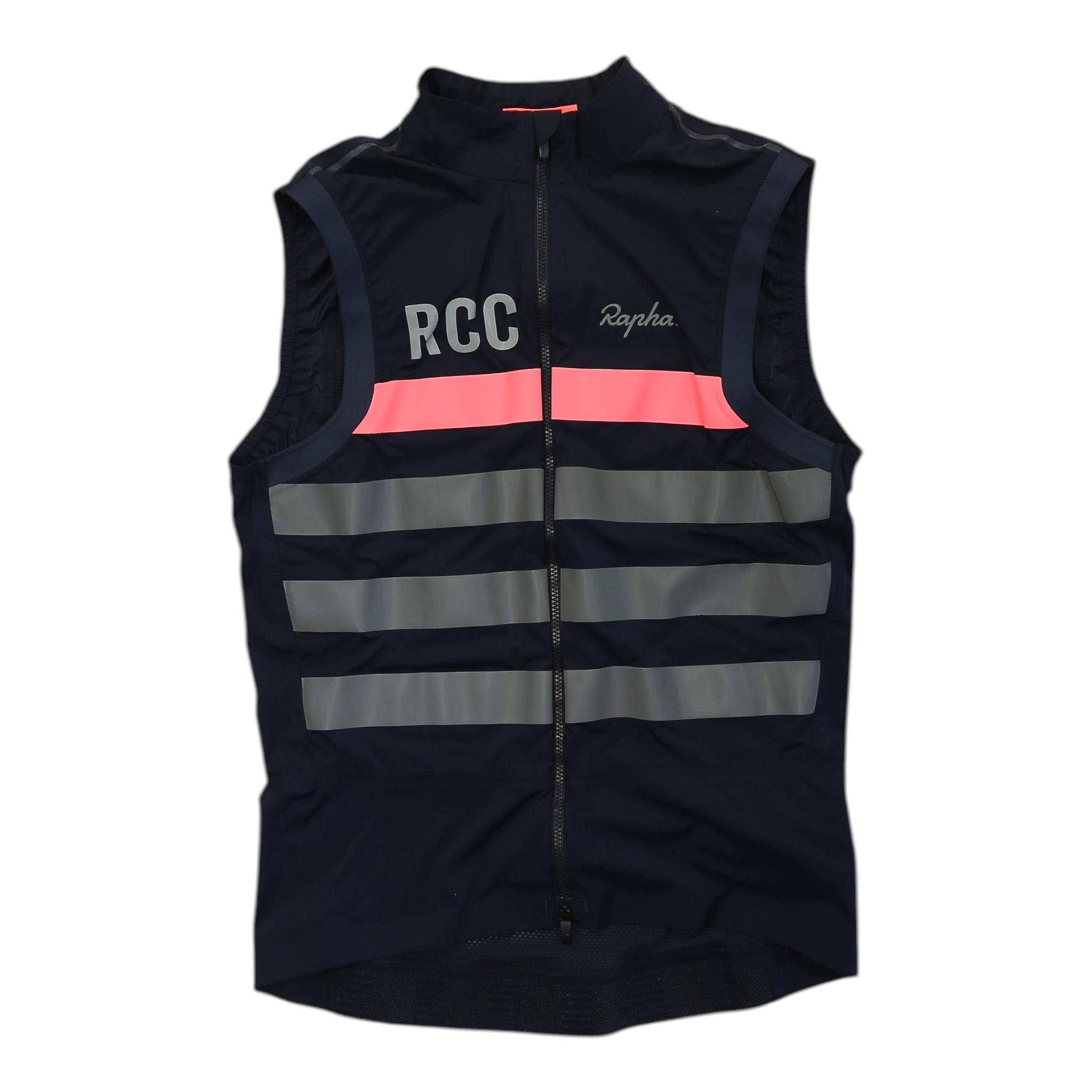 Navy cycling gilet with reflective stripes and front zipper