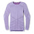 The Smartwool Women's Intraknit Thermal Merino Base Layer Crew in light purple features long sleeves, a crew neck, and subtle geometric patterns on the front and sleeves, shown laid flat on a white background.